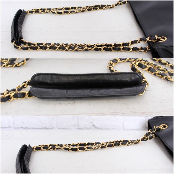 Chanel Quilted Black Lambskin Chain Tote Leather Shoulder Handbag Purse A5036 - Picture 7 of 11